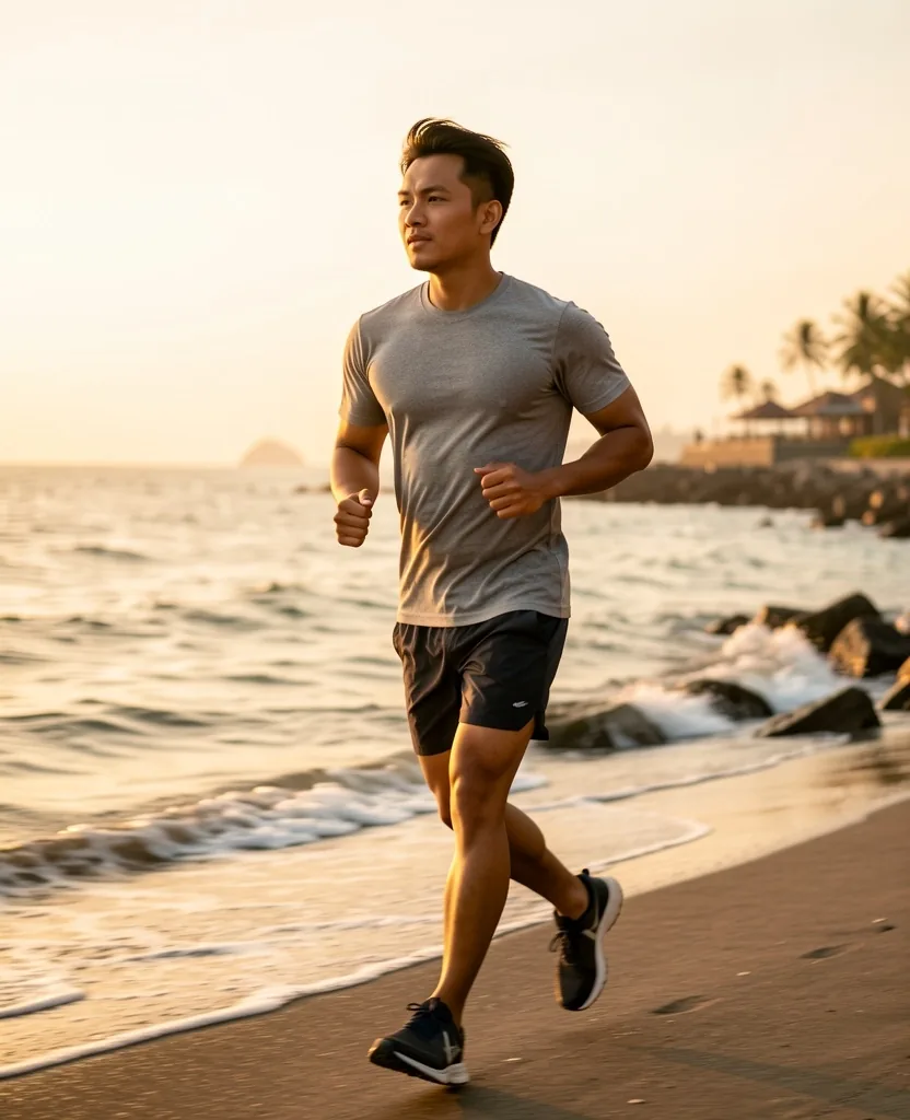 Active man running at dawn in Makassar