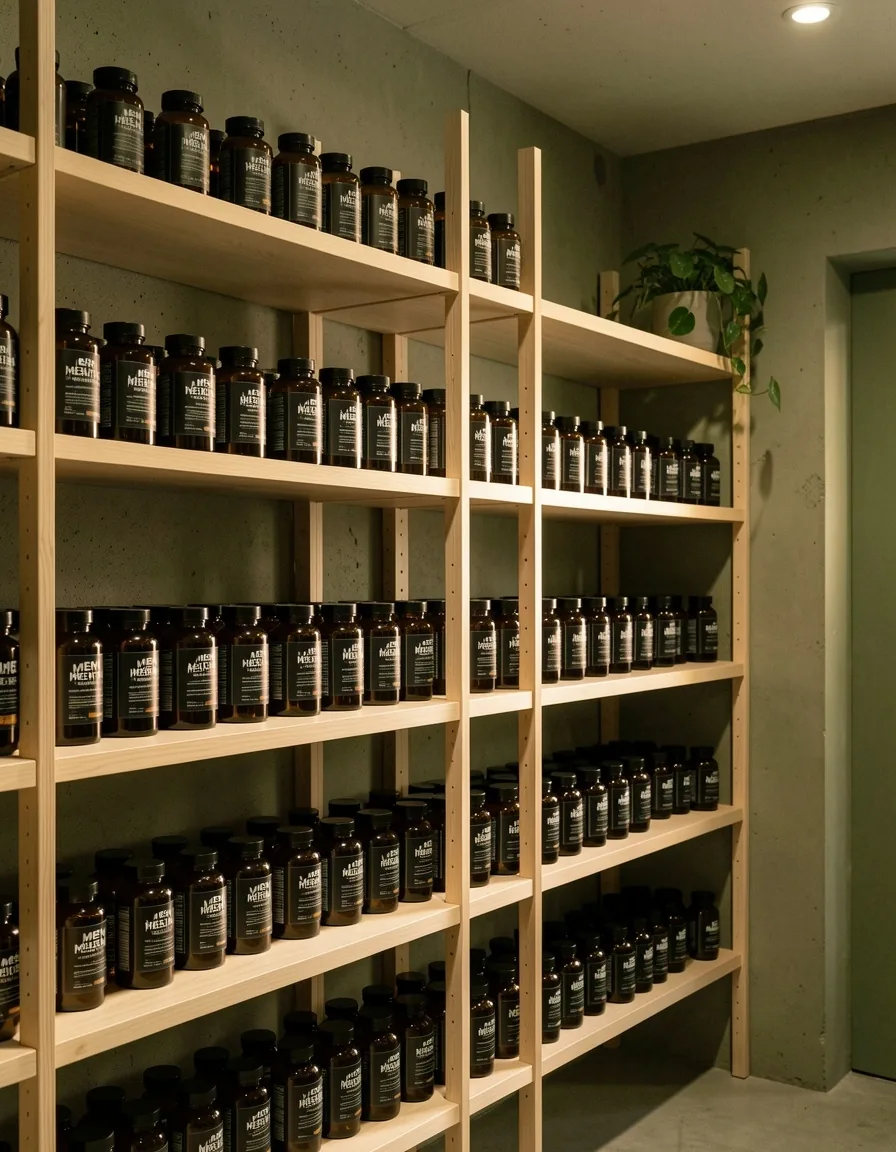 Supplement bottles in storage